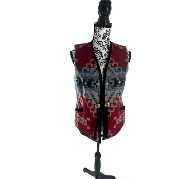 Pendleton Womens Southwestern Wool Vest Small Red/Blue Geometric Pattern USA Fab - Picture 7 of 16
